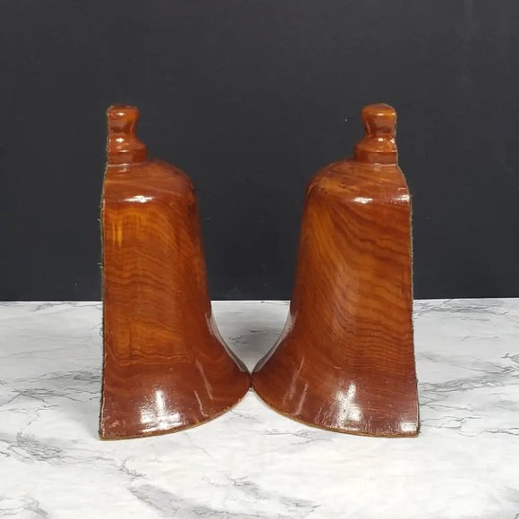 Handmade Wood Bell Bookend Set Vintage - Picture 5 of 9